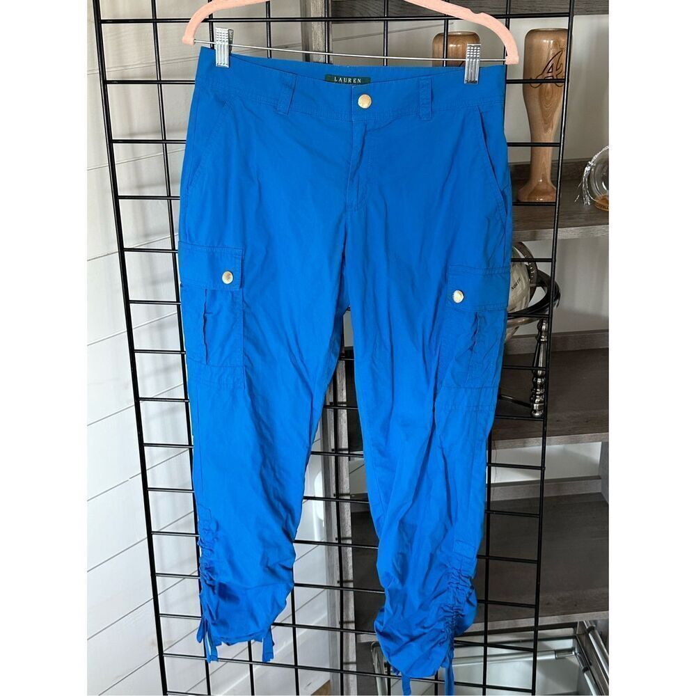 Lauren Ralph Lauren Cargo Drawstring Pants Womens 4 French Blue VTG‎